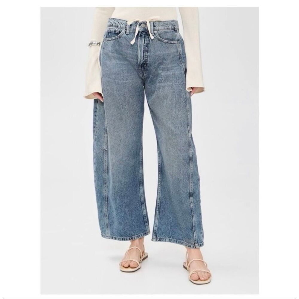 🌸 Good American Medium Wash Extreme Barrel Jeans Size 2 or 26 - Picture 1 of 5